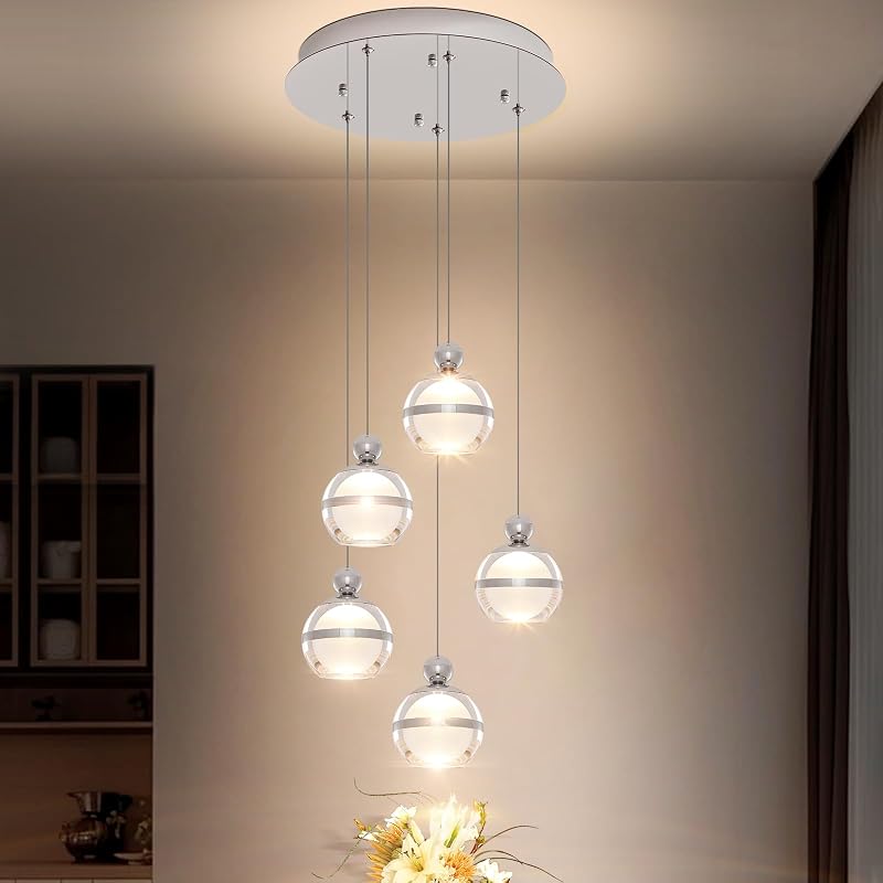 Candelabro cromado 5 luces para techos altos y salas