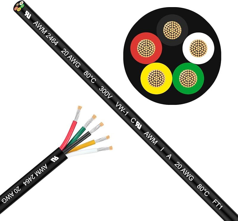Cable eléctrico 20 AWG 5 alambre 50ft