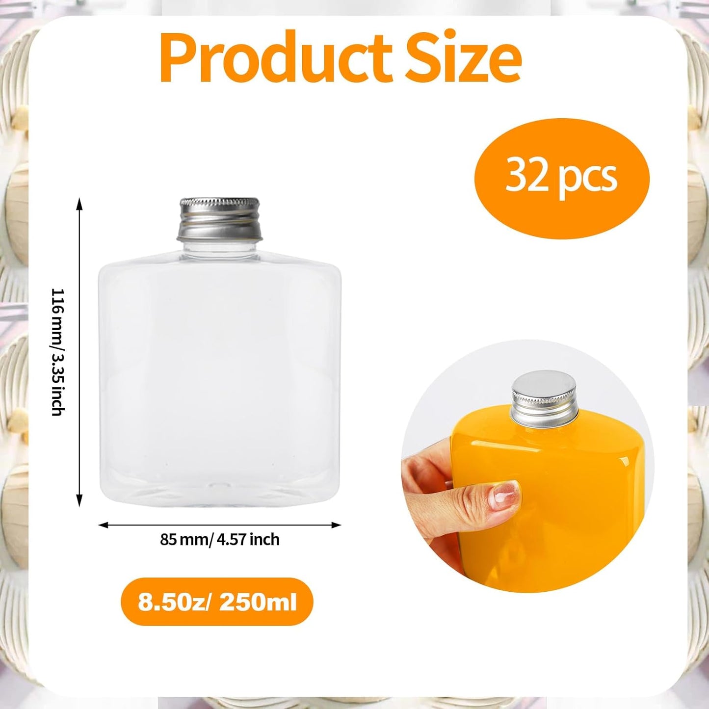 32 Botellas Plástico 8.5oz Reutiliz. Transparentes