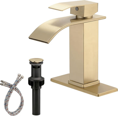 Grifo baño oro cepillado cascada un solo agujero acero inox
