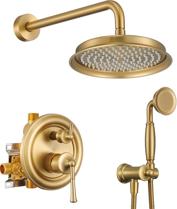 Cabezal ducha lluvia dorado cepillado 9pulg con válvula