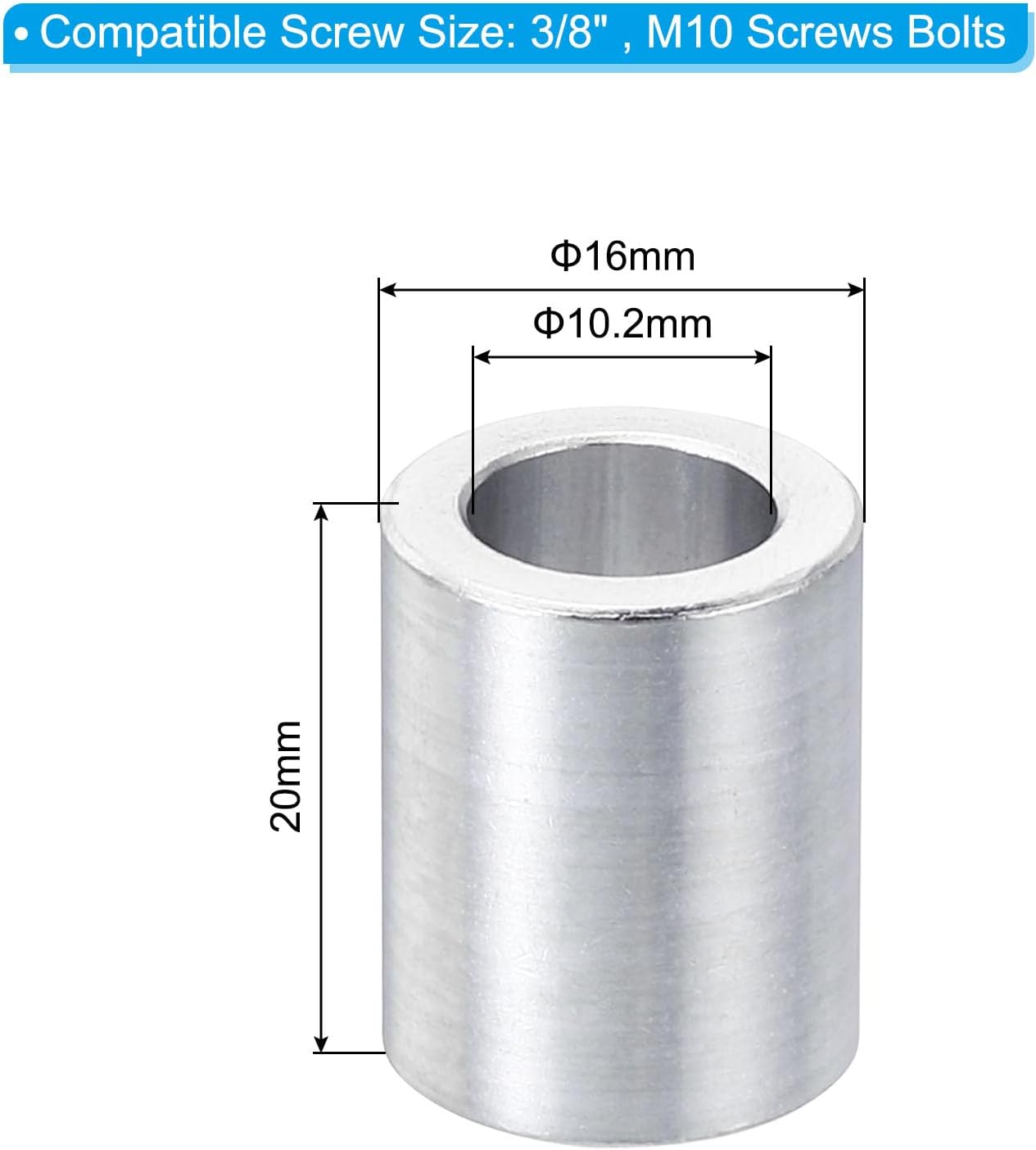 Espaciadores aluminio M10 5 pzas 0.4x0.63x0.79pulg
