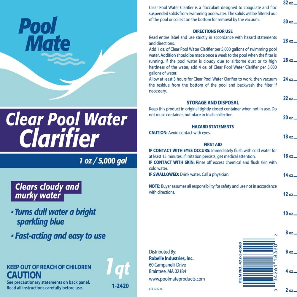 Clarificador agua transparente 1qt fabricado EE.UU.