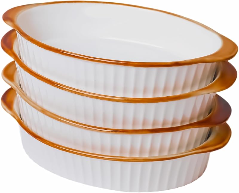Set 4 Moldes Ovalados Porcelana Gratinar Doble Asa