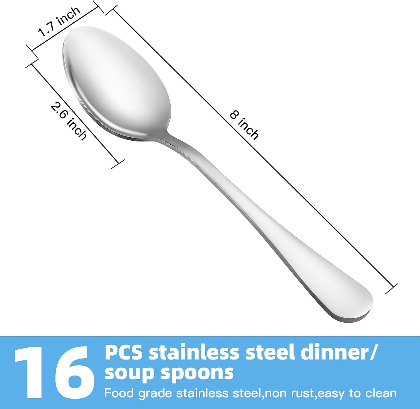 Set 16 cucharas acero inox grado alimenticio para hogar cocina