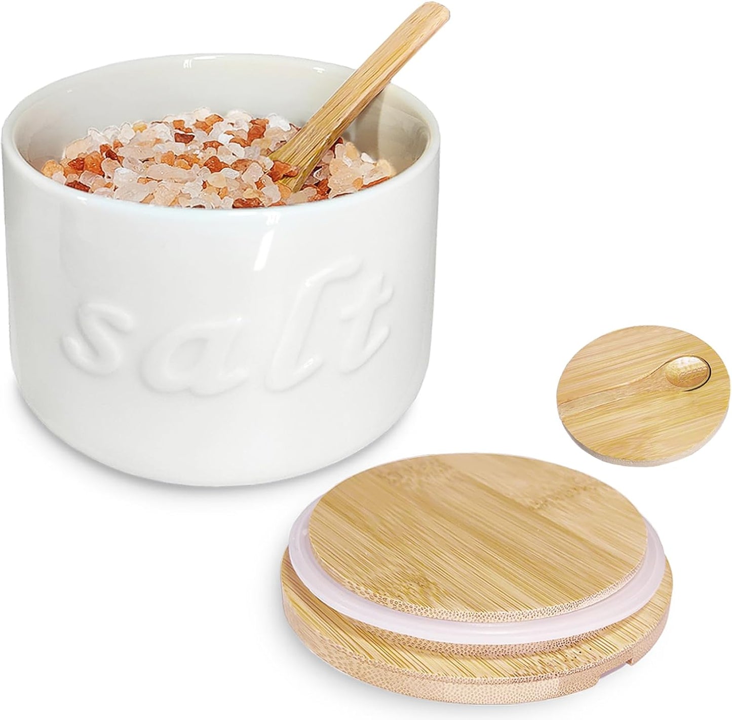 Bodega Sal Tapa Cuchara Recipiente Hermético Cerámica Blanco