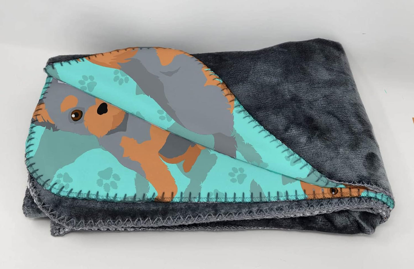 Manta viaje suave Yorkie azul marrón con bolsa