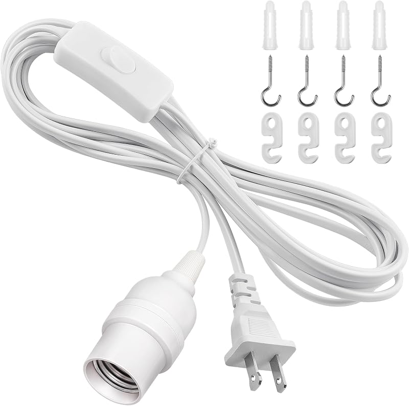 Cable extensión linterna E26 interruptor enchufe 13ft blanco