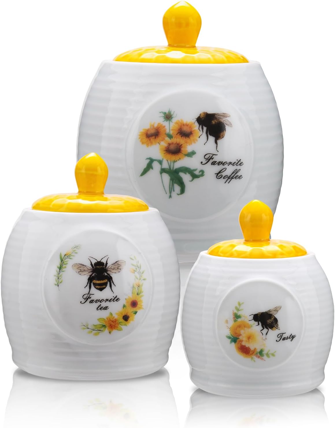 Set 3 Botes Cerámica Encimera Cocina Airtight Té Azúcar