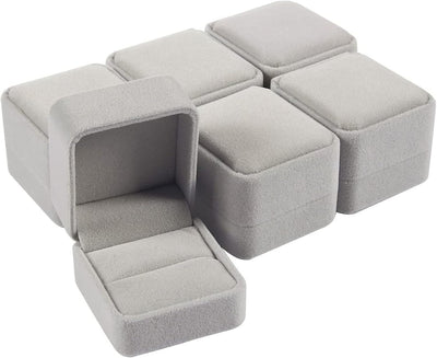 Set 6 cajas terciopelo para anillos gris 2.5x1.7x2pulg