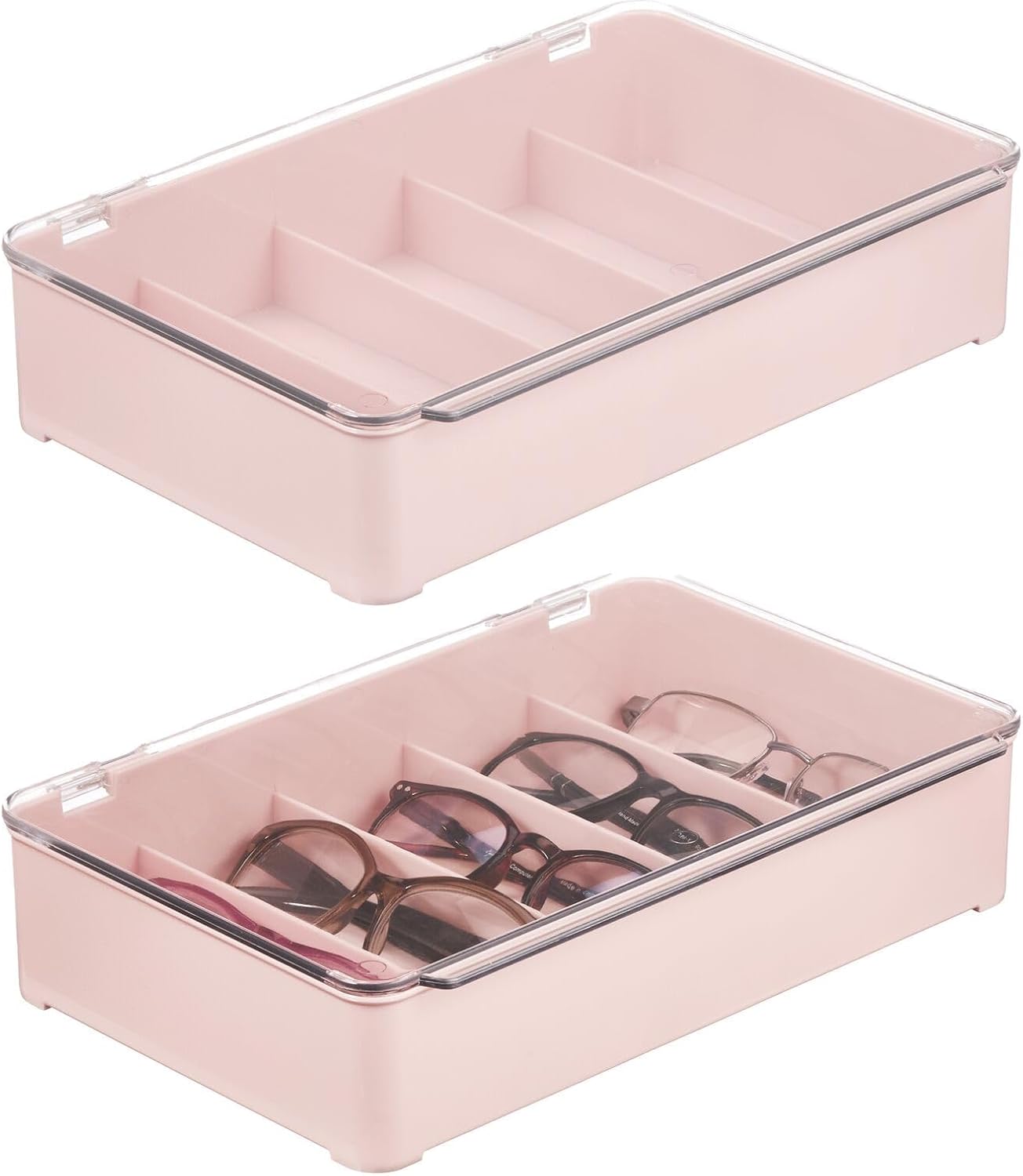 Caja plástico organizadora lentes 2uds 5 secciones rosa