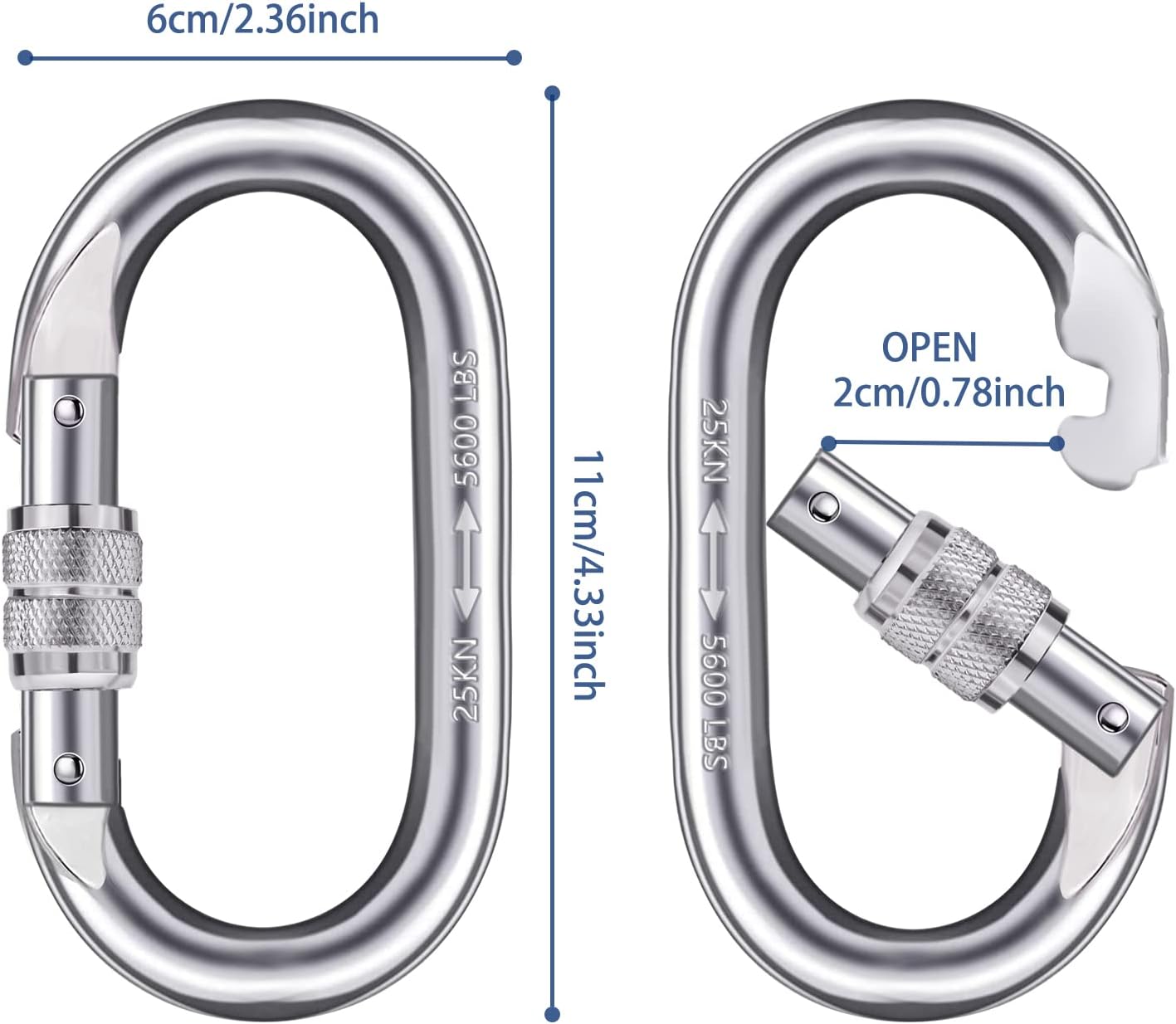 Mosquetón escalada 25kn con clip puerta forma O pack 2