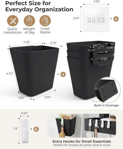 Paquete de 4 accesorios para carritos negros y 6 ganchos para carritos de manualidades