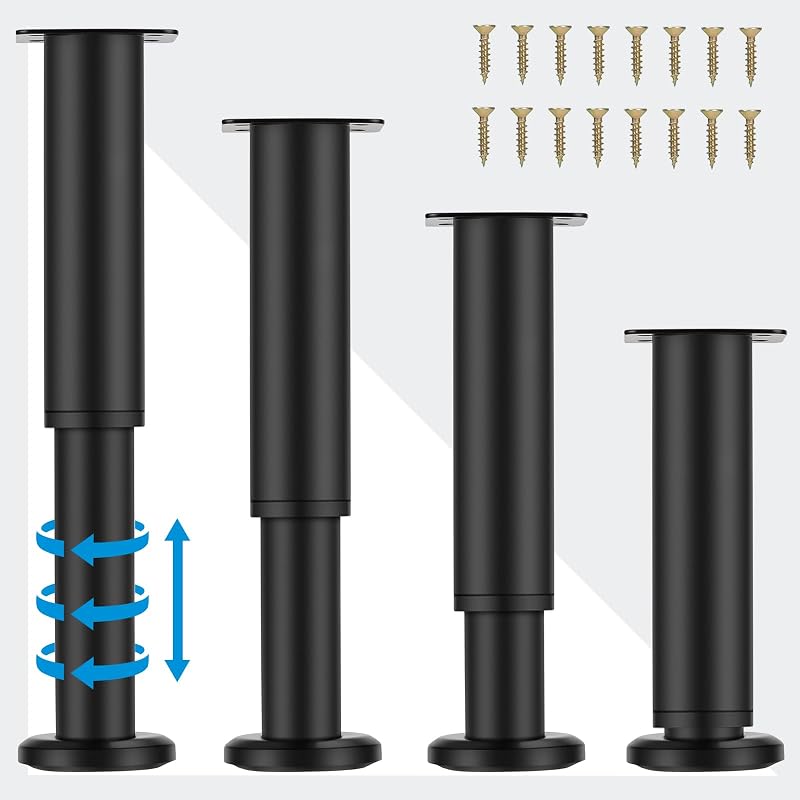 4 Patas ajustables metal para muebles 7-11.8" negro