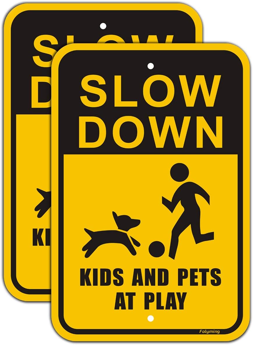 2 Letreros Seguridad Niños Mascotas 18x12" Metal Reflectante