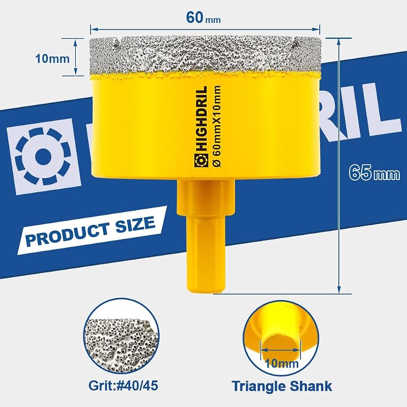 Broca diamante seco 2.36pulg vástago triangular