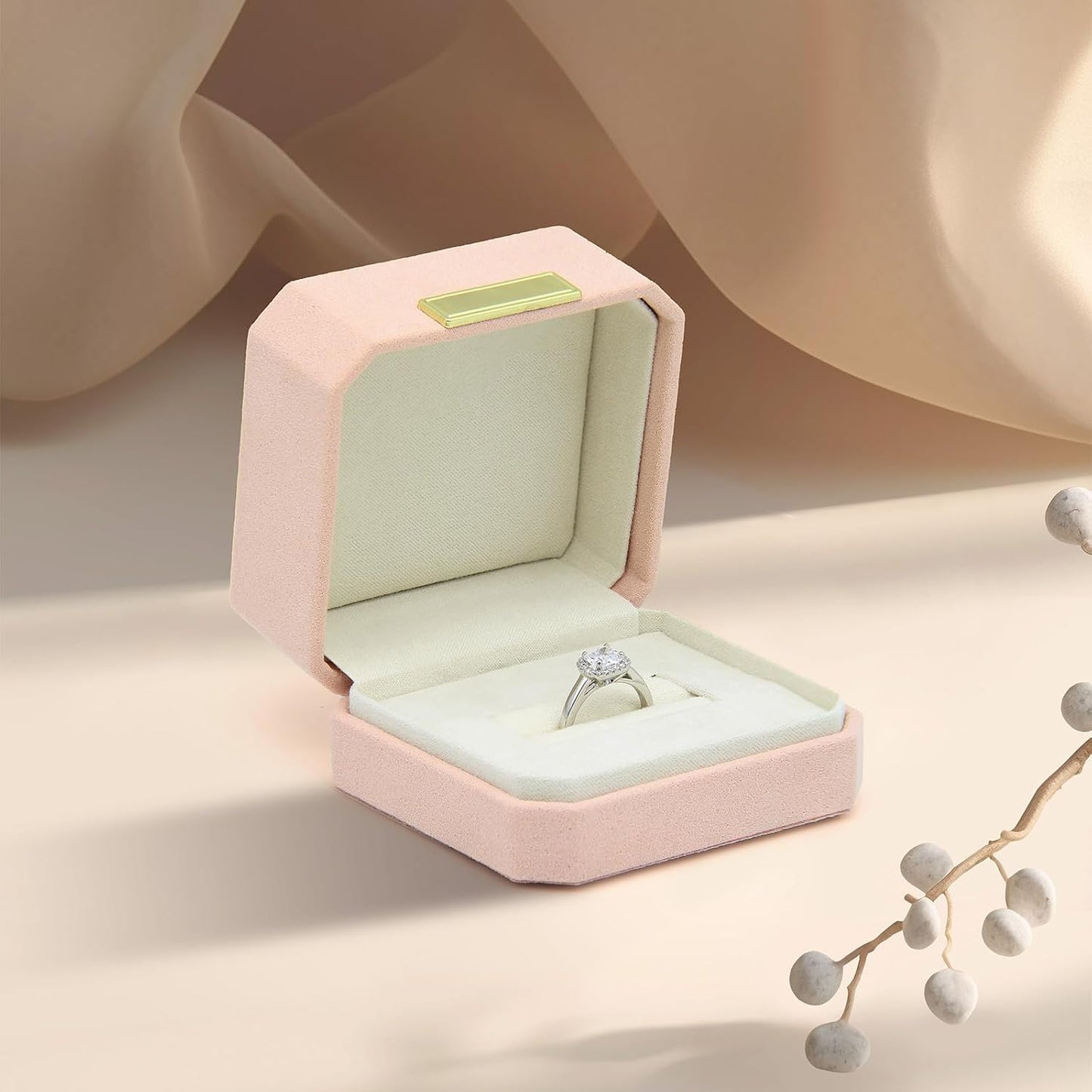 Caja anillos boda organiz. joyas portátil rosa claro