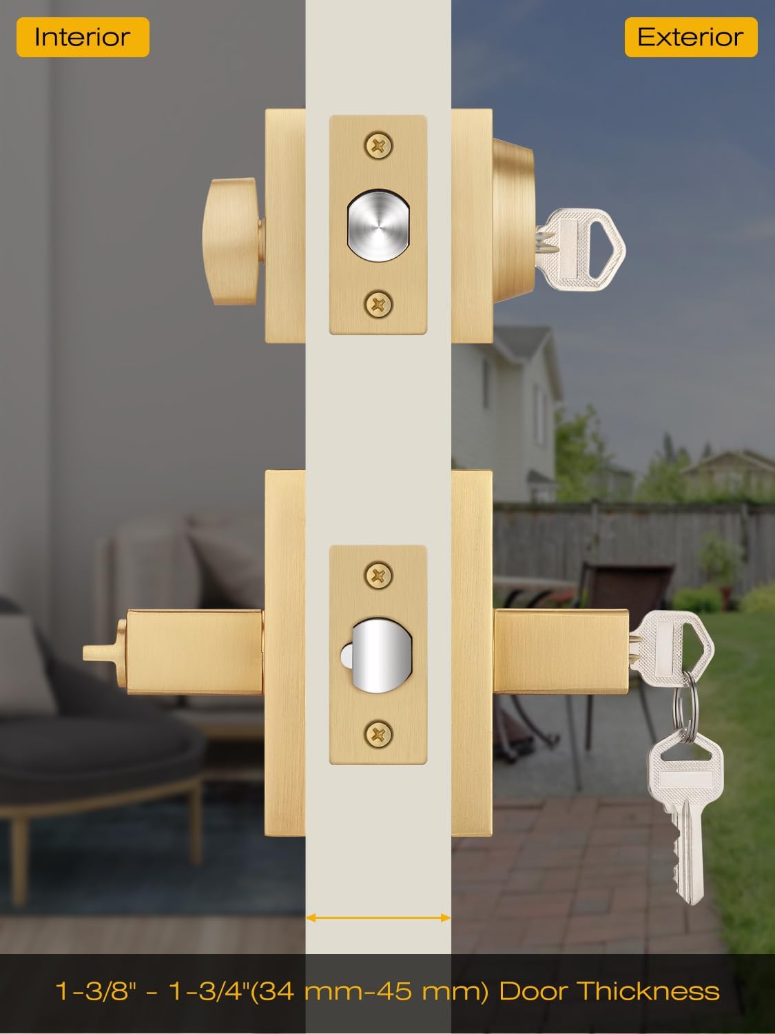 Perilla dorada cerradura puerta seguridad reversible