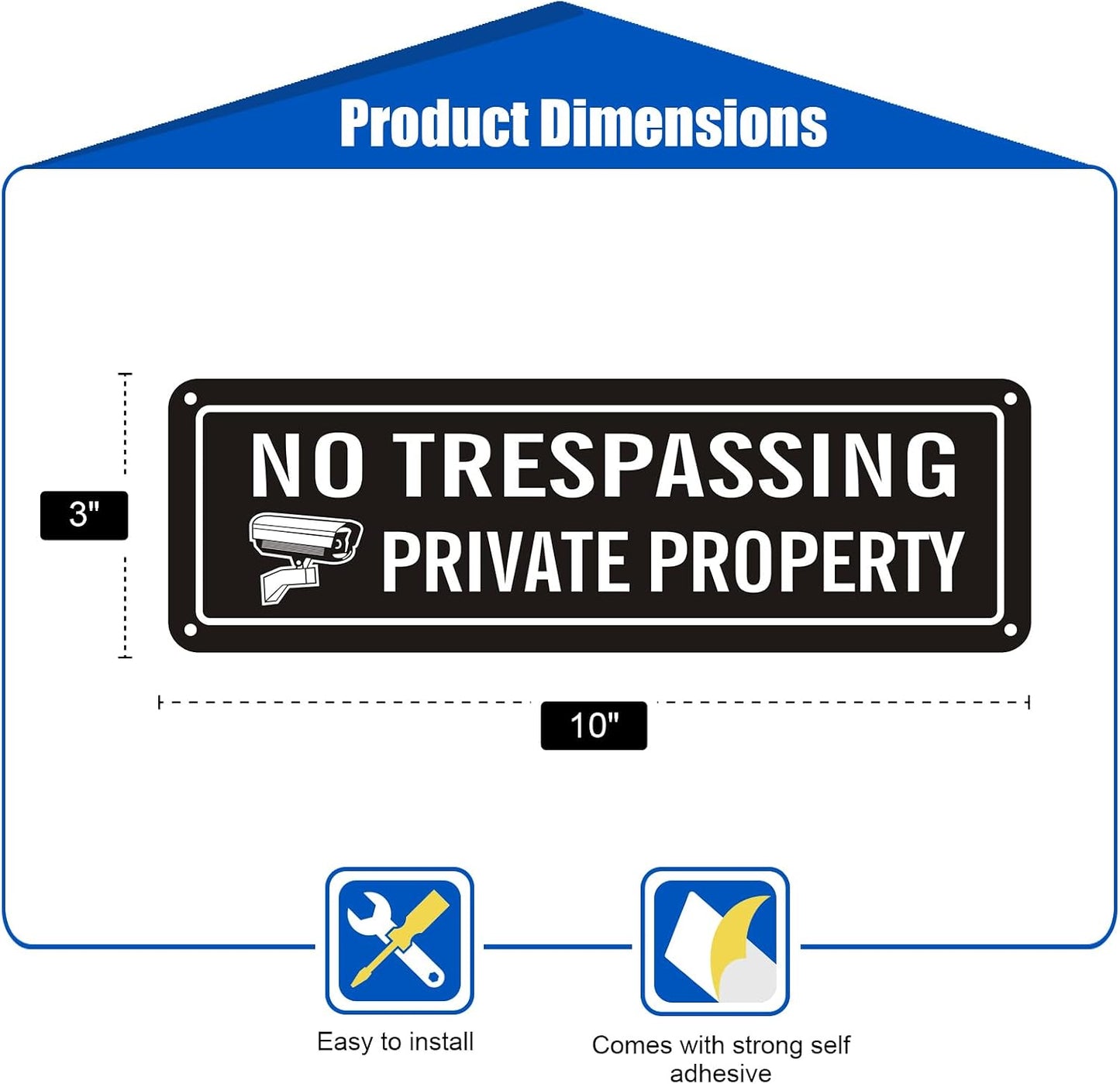 2 Carteles No Trespassing Autoadhesivo 9.8x3pulg