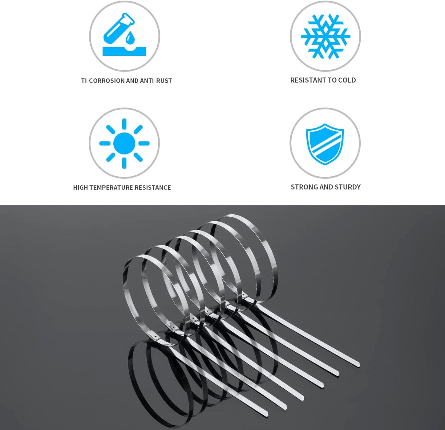 150 Bridas Acero Inox 304 11.8pulg Multiusos Autobloqueantes