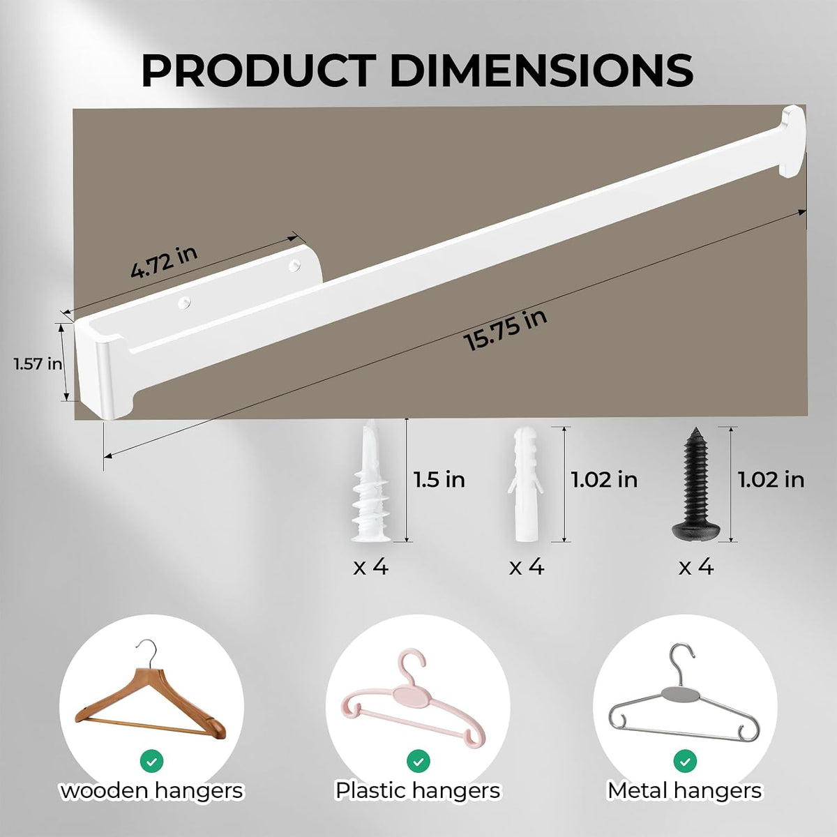 2 Soportes Perchas Pared Almacenamiento Ropa 15pulg Blanco