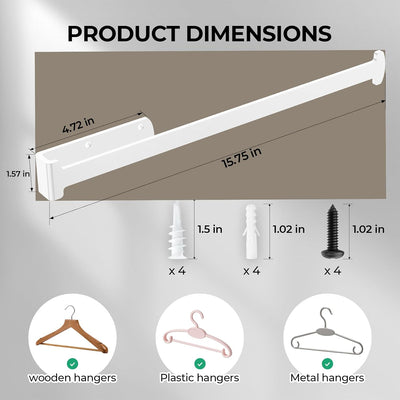 2 Soportes Perchas Pared Almacenamiento Ropa 15pulg Blanco
