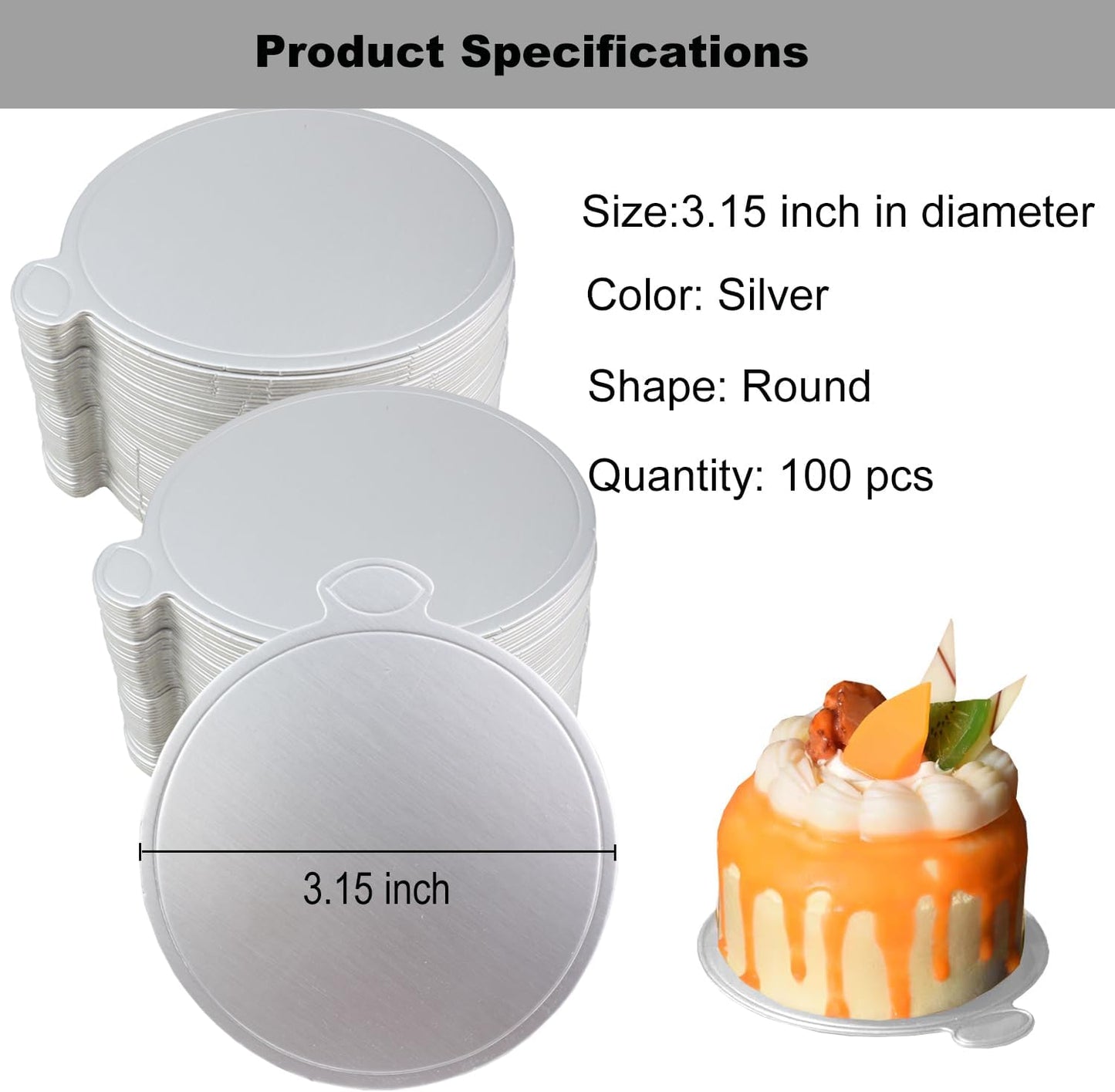 100 Tablas Tartas 3.15pulg Base Mousse Plateada Cupcakes