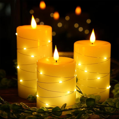 3 Velas LED Pilar 4-6pulg Control Remoto Temporizador