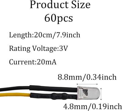 60 Lámparas LED 0.197pulg 12V CC con cable amarillo