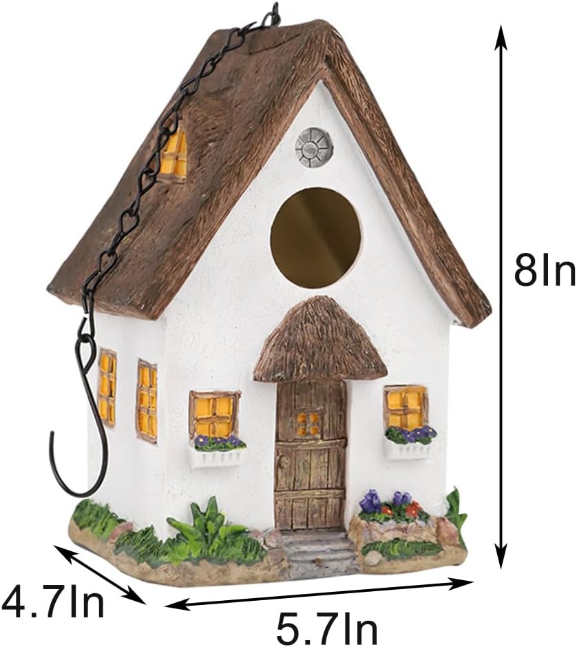 Casa colgante resina para pájaros azules jardín