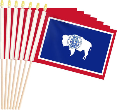 20 Banderas Wyoming 5x8pulg en Palo Madera Mini Elecciones