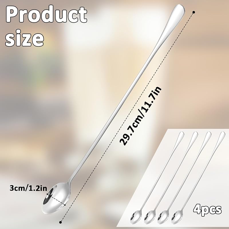 4 Cucharas Acero Inox 12pulg para Café Té Mezclar