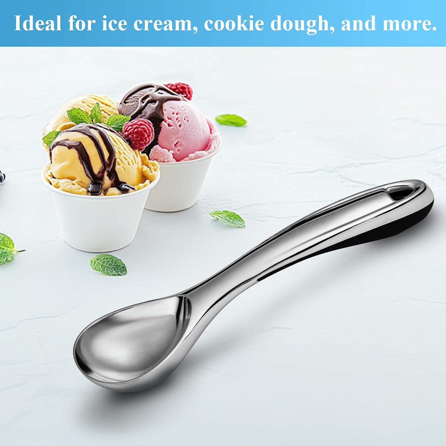Cuchara helado ergonómica multiusos para cocina plateado