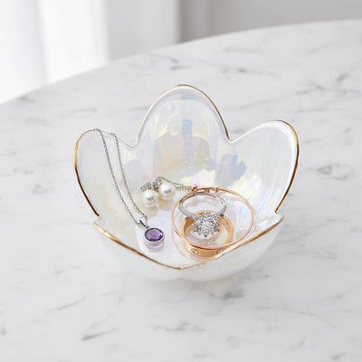 Bandeja organizadora joyas forma flor cristal blanco perla