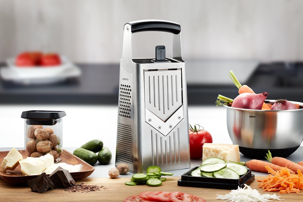 Rallador V-CUT de 4 Vías para Cocina con Asa de Plástico