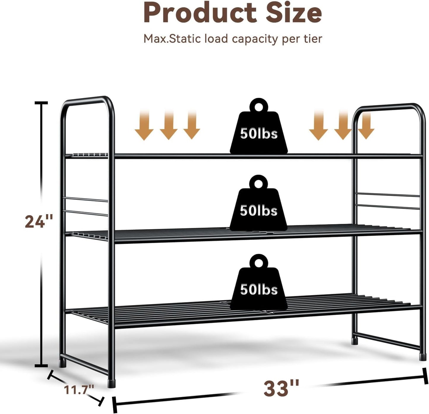 Zapatero metal 3 niveles 32.5" negro apilable