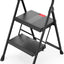 Escalera 2 escalones plegable con barandilla acero negro