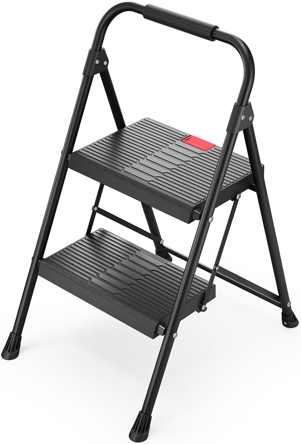 Escalera 2 escalones plegable con barandilla acero negro