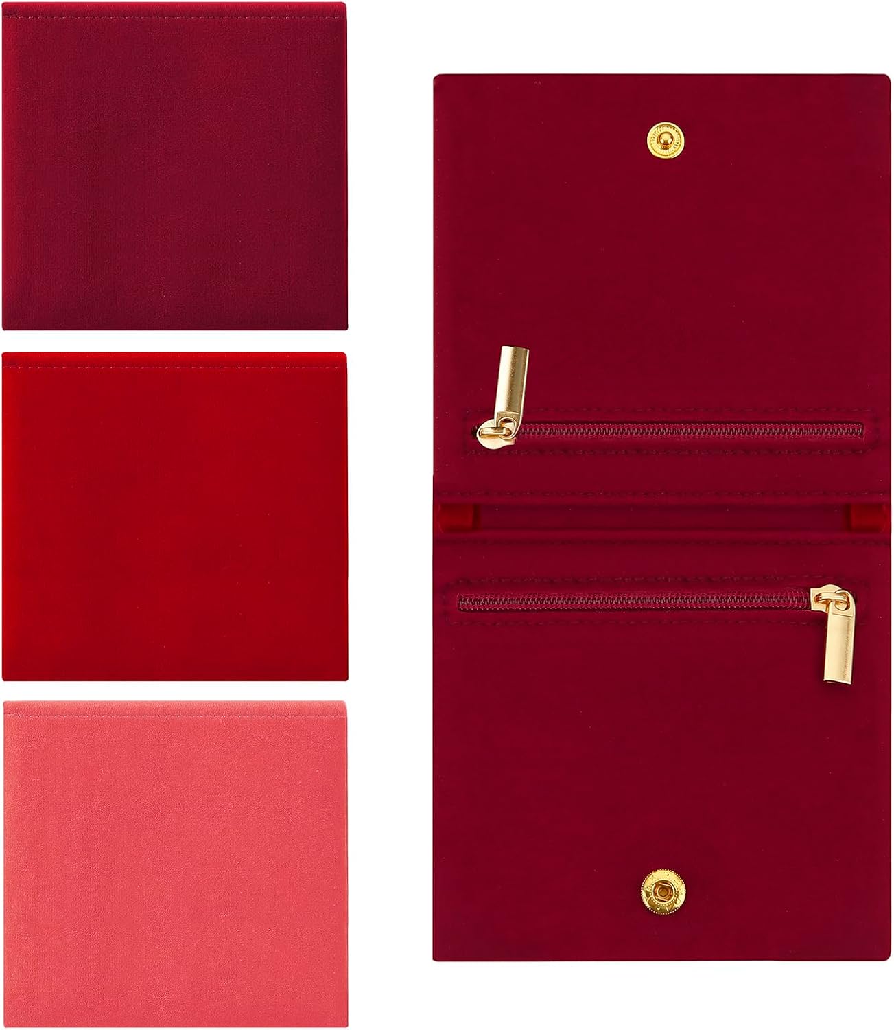 3 bolsas terciopelo rojo 4x4" con cremallera para joyas