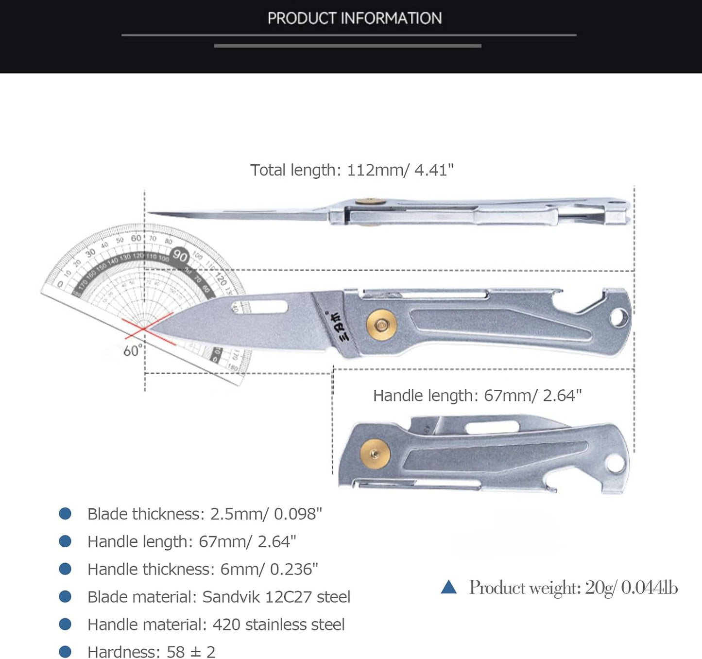 Cuchillo bolsillo plegable acero inox 4.41pulg plateado