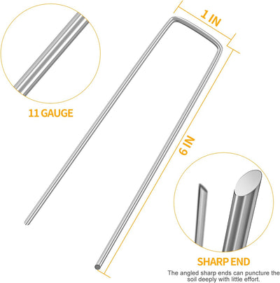 100 Estacas Jardín Galvanizadas 15cm para Valla y Césped