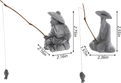 2 Pzas figuras pescador arenisca decoración zen pecera