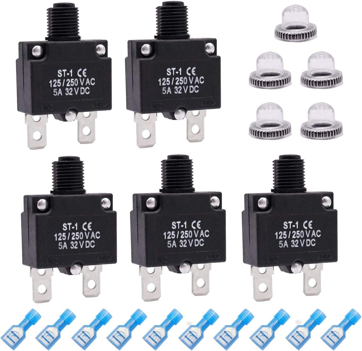 5 Interruptores Automáticos 5A 125V CA con Reinicio Manual