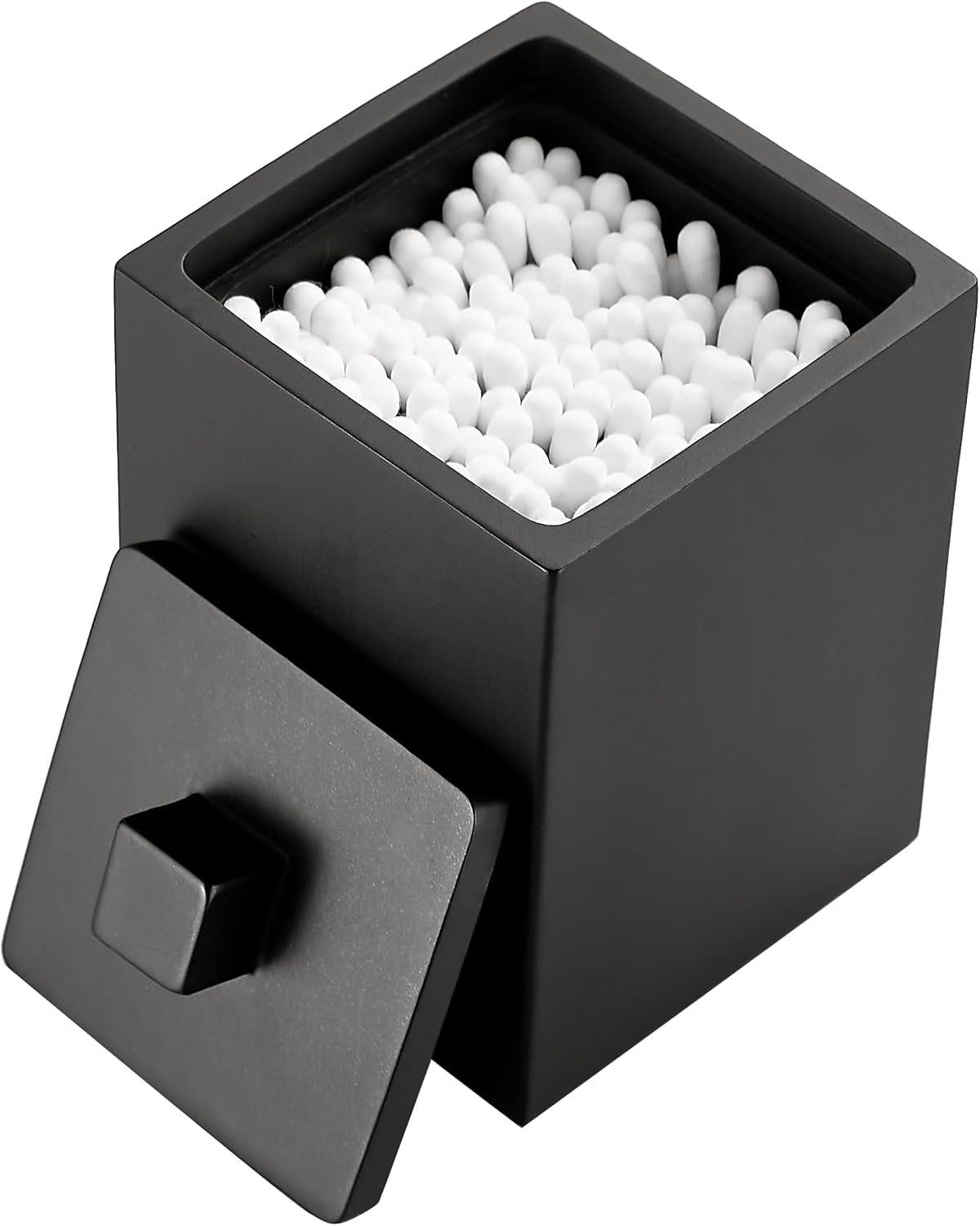 Recipiente resina cuadrado con tapa soporte Qtip negro mate