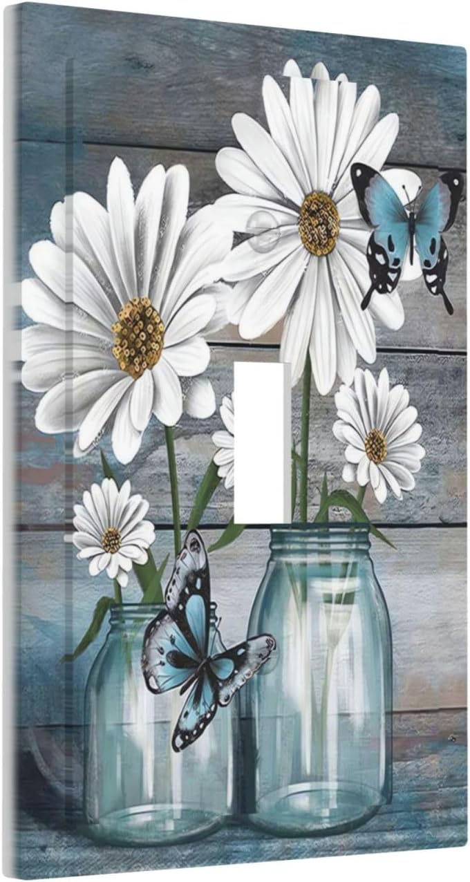 Jarrón rústico con flores y mariposas para interruptor luz