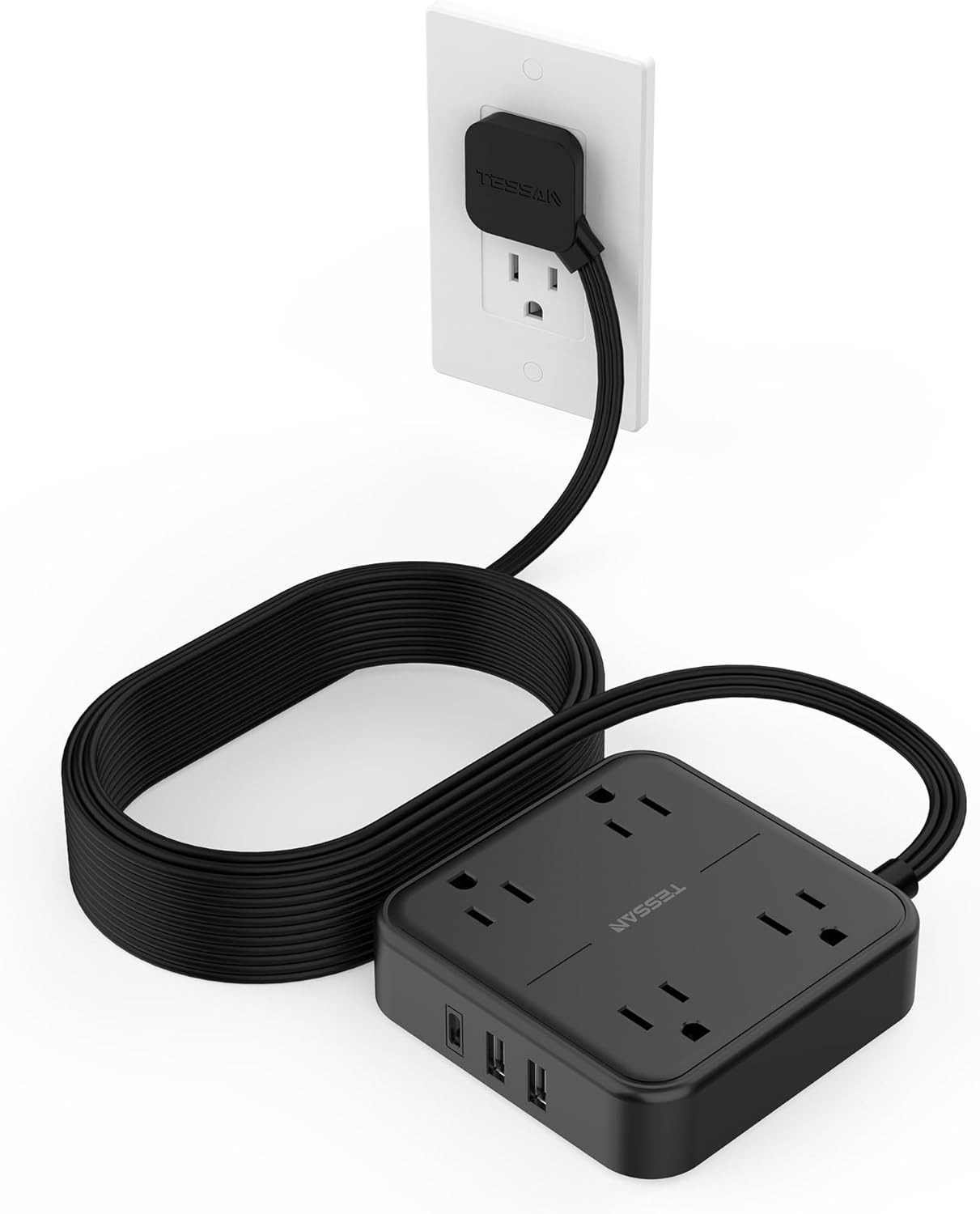 Protector sobretensión cable extensión 15ft 4 tomas 3 puertos USB C