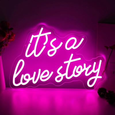 Letrero neón It's a Love Story para boda y fiesta