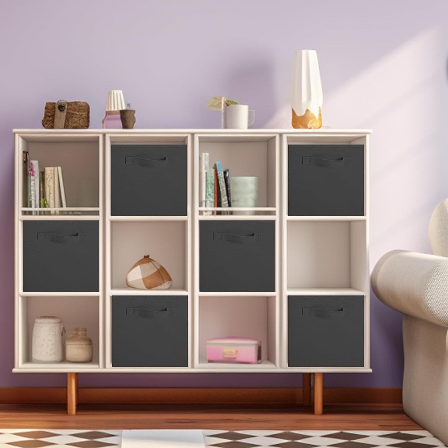 Cubo almacenamiento plegable tela 6uds negro