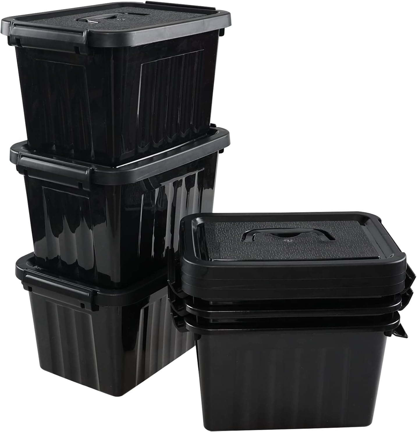 6 Pzas Cajas Almacenamiento Plástico Negro Pestillo 6qt