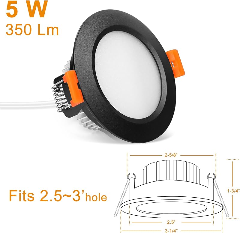Iluminación empotrable LED negra 2.5" regulable 5W